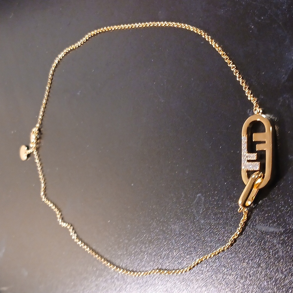 WOMEN'S FENDI GOLD CRYSTAL DOUBLE FF NECKLACE